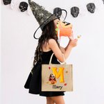 Personalisierte Halloween-Kostüm Cartoon Charakter Kürbis Initial Jute Tote Tasche mit Namen Halloween Party Geschenk für Familie Freunde Kinder