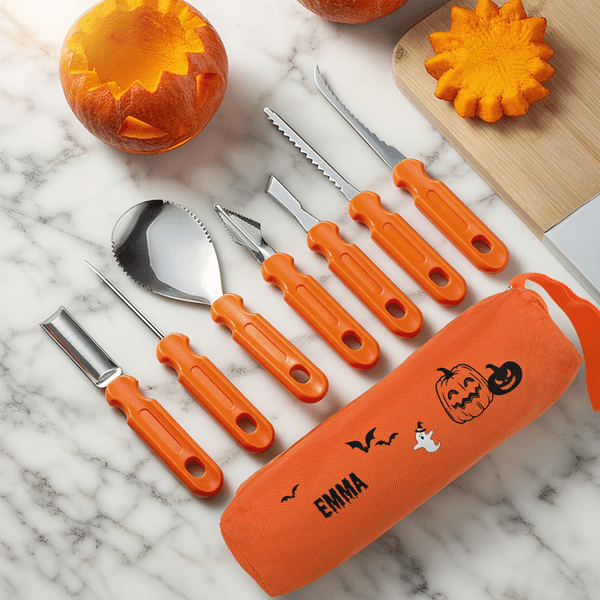 Personalised Ghost Halloween Pumpkin Carving Tools 7 Pcs Set with Name and Storage Bag Halloween Gift for Family Children