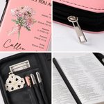 Personalized Multicolor Birth Flower Bouquet Bible Verses PU Leather Book Cover with Name and Title Birthday Baptism Gift for Christian Women