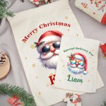 Personalized Cute Cartoon Santa Claus Star Drawstring Gift Bag with Name and Text Christmas Gift for Family Friends