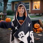 Personalised Cute Ghost Soft Hooded Blanket with Name Halloween Gift for Kids Halloween Lovers