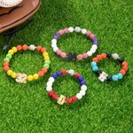 Personalized Baseball Number Initial Rhinestone Beaded Bracelet with Name and Text Game Day Birthday Team Gift for Baseball Lover Player