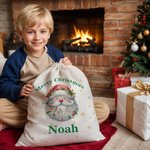Personalized Cute Cartoon Santa Claus Star Drawstring Gift Bag with Name and Text Christmas Gift for Family Friends