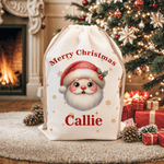 Personalized Cute Cartoon Santa Claus Star Drawstring Gift Bag with Name and Text Christmas Gift for Family Friends