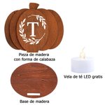Portavelas de calabaza 3D personalizado con inicial y vela de té LED decoración del hogar regalo de Halloween o cumpleaños para familiares y amigos