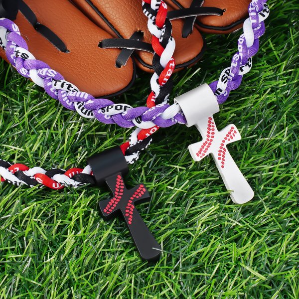 Personalized Baseball Softball Cross Tornado 3-Rope Braided Necklace with Engraved Text Team Spirit Birthday Gift for Baseball Softball Players