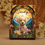 Personalized Brilliant Stained Glass Dog Cat Portrait Name Acrylic LED Night Light with Quote and Wooden Base Home Decor  Memorial Gift for Pet Owners