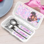 Henkilökohtainen sarjakuva musta poika tyttö haarukka lusikka veitsi 3 kpl ruokailuvälineet asetettu nimi ja asia päivittäiseen käyttöön koulu syntymäpäivälahja lapsille