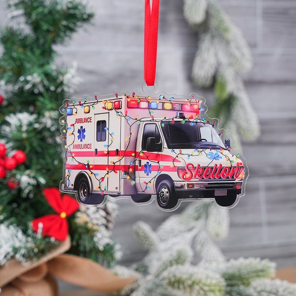 Ornamento acrilico natalizio personalizzato dell'ambulanza con nome Regalo di Natale decorativo per l'autista EMT Paramedico