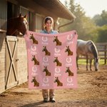 Personalised Horseshoe Horse Face Photo Multicolour Soft Throw Blanket with Name Birthday Anniversary Gift for Horse Owner Lover