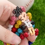 Personalized Baseball Number Initial Rhinestone Beaded Bracelet with Name and Text Game Day Birthday Team Gift for Baseball Lover Player