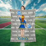 Personalized Cheerleading Cartoon Character Multicolor Soft Throw Blanket with Name Senior Night Game Day Team Gift for Cheerleaders Coaches