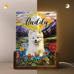 Personalized Brilliant Stained Glass Dog Cat Portrait Name Acrylic LED Night Light with Quote and Wooden Base Home Decor  Memorial Gift for Pet Owners