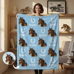 Personalised Horseshoe Horse Face Photo Multicolour Soft Throw Blanket with Name Birthday Anniversary Gift for Horse Owner Lover