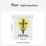 Personalized Birth Flower Cross PU Leather Shrapnel Rosary Pouch Storage Bag with Name Easter Christmas Baptism Gift for Christians