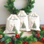 Personalized Christmas Tree Cute Pink Rabbit Santa Sack Gift Bag with Name Christmas Party Favors for Kids Family Friends