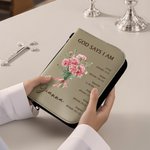 Personalized Multicolor Birth Flower Bouquet Bible Verses PU Leather Book Cover with Name and Title Birthday Baptism Gift for Christian Women