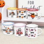 Personalized Cute Ghost Raccoon Pumpkin 12 oz Enamel Mug with Name and Text Trick or Treat Use Halloween Party Gift for Boys Girls