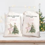 Personalized Christmas Tree Cute Pink Rabbit Santa Sack Gift Bag with Name Christmas Party Favors for Kids Family Friends