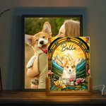 Personalized Brilliant Stained Glass Dog Cat Portrait Name Acrylic LED Night Light with Quote and Wooden Base Home Decor  Memorial Gift for Pet Owners