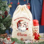 Personalized Cute Cartoon Santa Claus Star Drawstring Gift Bag with Name and Text Christmas Gift for Family Friends