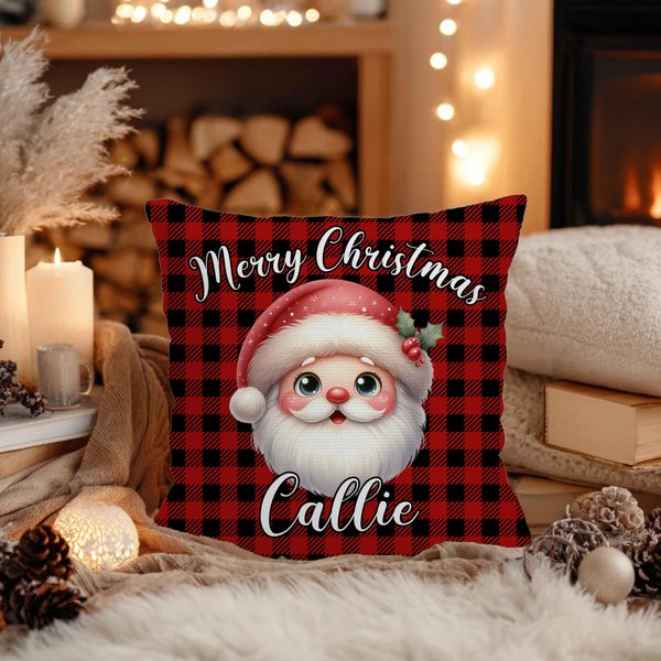 Henkilökohtainen Hyvää joulua Söpö sarjakuva Santa Claus Plaid heittää tyynyn kansi nimi Home Decor joululahja lapsille