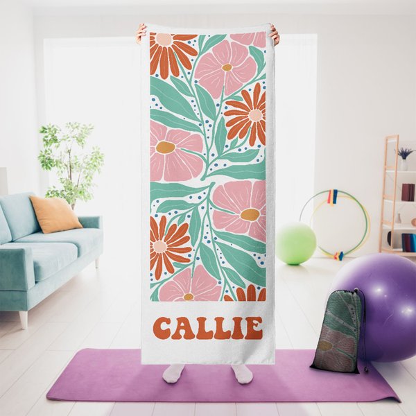 Personalised Floral Super Absorbent Yoga Towel with Name Sports Accessories Holiday Birthday Gift for Yoga Lovers Women