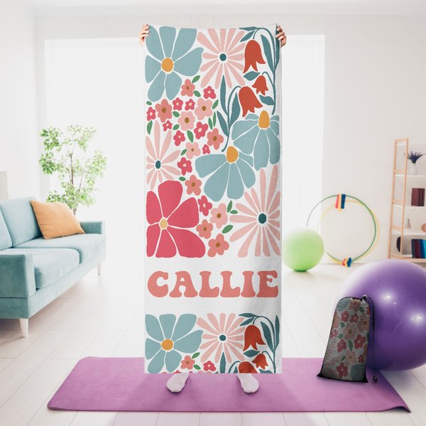 Personalised Floral Super Absorbent Yoga Towel with Name Sports Accessories Birthday Gift for Yoga Lovers Friends