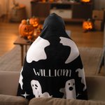 Personalised Cute Ghost Soft Hooded Blanket with Name Halloween Gift for Kids Halloween Lovers