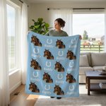 Personalised Horseshoe Horse Face Photo Multicolour Soft Throw Blanket with Name Birthday Anniversary Gift for Horse Owner Lover