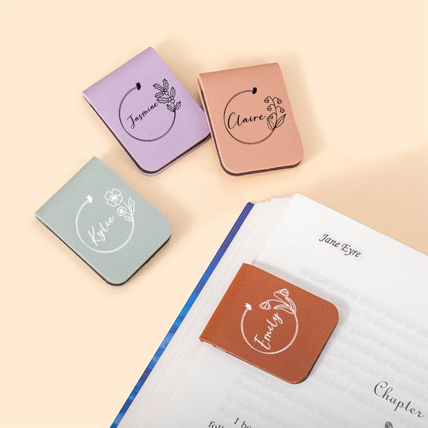 Personalised Birth Flower Magnetic Leather Bookmark Clip with Name Birthday Gift for Book Lovers Bookworms
