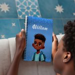 Henkilökohtainen sarjakuva Musta Poika Tyttö A5 Spiral Notebook nimi Koulutarvikkeet Syntymäpäivä Vuosipäivä lahja lapsille