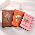 Personalized Multicolor Birth Flower Bouquet Bible Verses PU Leather Book Cover with Name and Title Birthday Baptism Gift for Christian Women