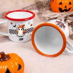 Personalized Cute Ghost Raccoon Pumpkin 12 oz Enamel Mug with Name and Text Trick or Treat Use Halloween Party Gift for Boys Girls