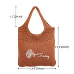Personalized Retro Embroidered Birth Flower Crochet Mesh Tote Bag with Name Summer Beach Travel Birthday Gift for Women