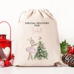 Personalized Christmas Tree Cute Pink Rabbit Santa Sack Gift Bag with Name Christmas Party Favors for Kids Family Friends