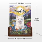 Personalized Brilliant Stained Glass Dog Cat Portrait Name Acrylic LED Night Light with Quote and Wooden Base Home Decor  Memorial Gift for Pet Owners