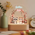 Personalisiertes Waldtier-Design LED-Nachtlicht mit Namen und Holzsockel Kinderzimmer Dekoration Geburtstag Babyparty Geschenk für Jungen Mädchen