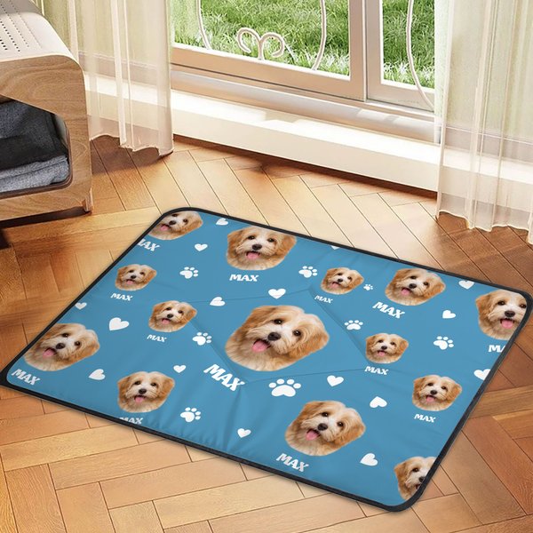 Gepersonaliseerde Paws Bones Hond Kat Gezicht Foto Huisdier Mat met Naam Buiten Activiteiten Binnen Rust Verjaardagscadeau voor Huisdierliefhebbers