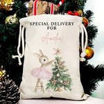 Personalized Christmas Tree Cute Pink Rabbit Santa Sack Gift Bag with Name Christmas Party Favors for Kids Family Friends