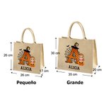 Bolso de yute personalizado con diseño de calabaza y personaje de dibujos animados con nombre e inicial regalo de Halloween para niños
