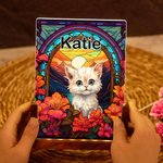 Personalized Brilliant Stained Glass Dog Cat Portrait Name Acrylic LED Night Light with Quote and Wooden Base Home Decor  Memorial Gift for Pet Owners