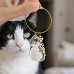 Henkilökohtainen kissan muotoinen lemmikkieläinten hiusten säilytyksen avaimenperä, jossa on nimi ja Gachapon Ball Fur turkis matkamuisto muistolahja kissan omistajille lemmikkieläinten menetys