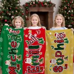Personalisierte Weihnachtliche Weiche Kuscheldecke mit Namen und Rentier Weihnachtsmann Muster Haus Deko Weihnachten Geschenk für Kinder Familie