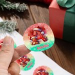 Personalised Cute Reindeer Santa Claus Multicolour Waterproof Stickers Labels with Name and Initial Gift Decor Christmas Party Favors for Family Kid