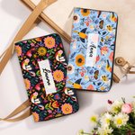 Personalisierte Volkskunst-Blume PU-Leder Brieftasche mit Namen Mehreren Fächern und Metall-Reißverschluss Geburtstag Jahrestag Geschenk für Damen