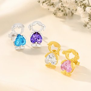 Personalised Cute Boy Girl Earrings Dainty Jewellery with Birthstone Mother's Day Anniversary Birthday Gift for Women Girls