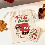 Personalised Christmas Elf Drawstring Canvas Gift Bag with Name and Initial Christmas Party Gift for Kids Family