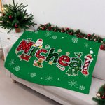 Personalisierte Weihnachtliche Weiche Kuscheldecke mit Namen und Rentier Weihnachtsmann Muster Haus Deko Weihnachten Geschenk für Kinder Familie