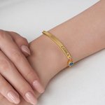 Personalised Engraved Name Bar Bracelet with Birthstone Minimalist Jewellery Birthday Anniversary Gift for Woman